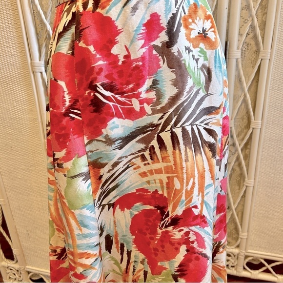 Talbots Silk Skirt Ivory with Pink Tropical Floral Print Flowy Midi size 16WP - Picture 3 of 16